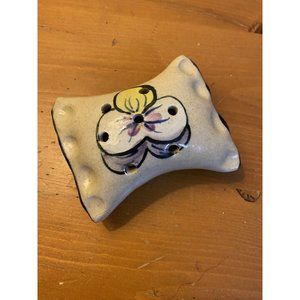 TB Pots Hand Painted Stoneware Pottery Art Flower Frog Pansy Pillow Vase